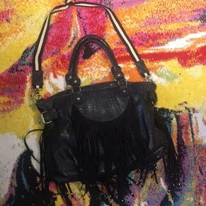 Faux Snakeskin with Suede Fringe Purse